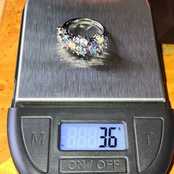 Natural Multi Gemstone Sterling Silver Black Rhodium Ring - Picture 10 of 10